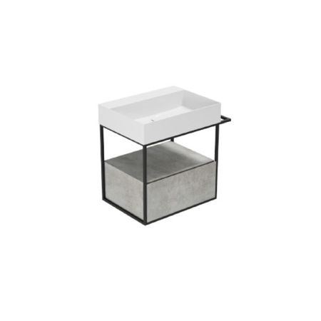 AZZURRA ELEGANCE SQUARED  Структура под раковину 680х445х520 мм., 1 ящик, полотенцедержатель, цвет структуры черный матовый, цвет ящика Cement, артикул MSQ60NC