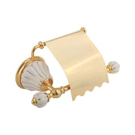 OLIVIA Бумагодержатель закрытый, керамика белая с золотым декором, золото, артикул 17512