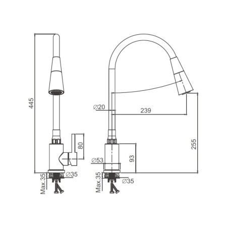 Смеситель для кухни с гибким изливом и режимом душ BELZ B74810-5, брашированное золото