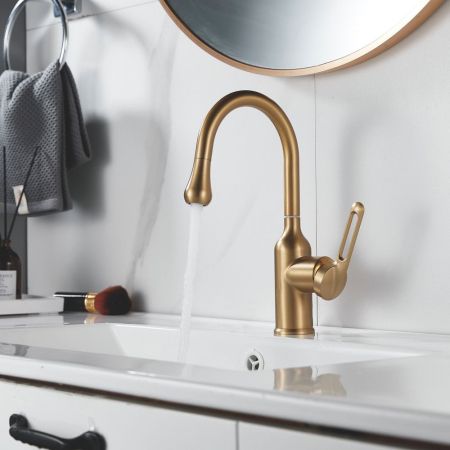 Смеситель для раковины Raffine F101G, золотой сатин, артикул F101G