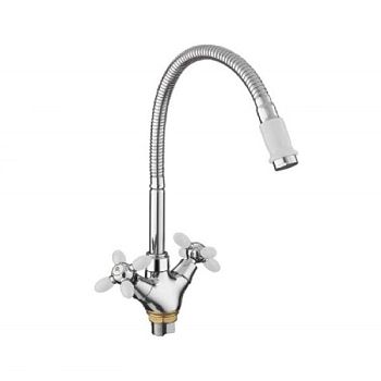 Смеситель для кухни с гибким изливом FASHUN A43127-8, хром/белый