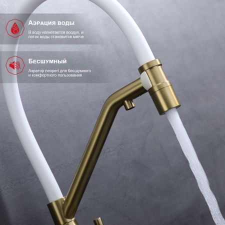Смеситель для кухни с подключением фильтра Raglo R81.62.03, золотой сатин, артикул R81.62.03