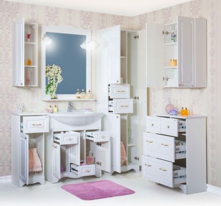 Тумба Бриклаер Анна 32 с бельевой корзиной L Белый глянец