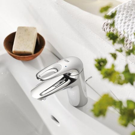 Смеситель для раковины GROHE Eurostyle new с донным клапаном и энергосберегающим картриджем, хром (23374003)