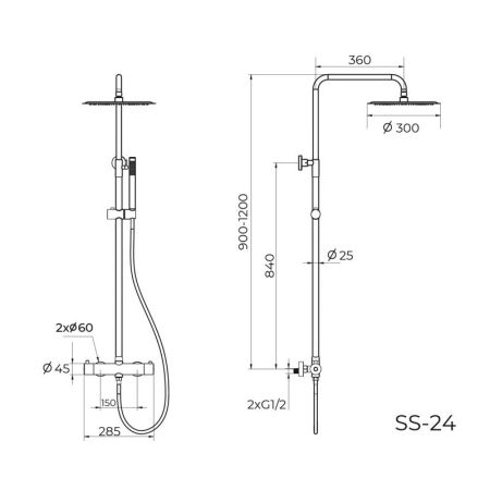 Душевая система с термостатом Knotlor SS-24, сатин, артикул SS-24