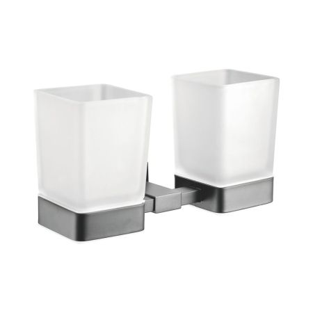 Стакан для ванной комнаты двойной Shevanik SG5622T, оружейная сталь, артикул SG5622T