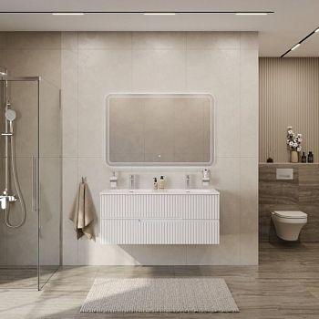 DUET-N База под раковину подвесная с двумя выкатными ящиками для раковины с двумя чашами, Bianco Lucido, 1200x457x500, DUET-N-1200-2C-SO-2-BL