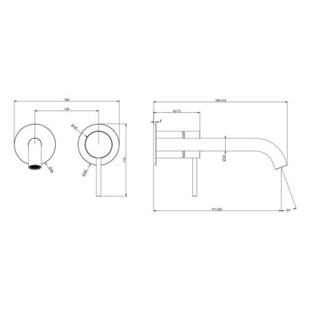 GESSI 316 Встраиваемый смеситель с изливом 200-170мм (внешние части), цвет: Black XL