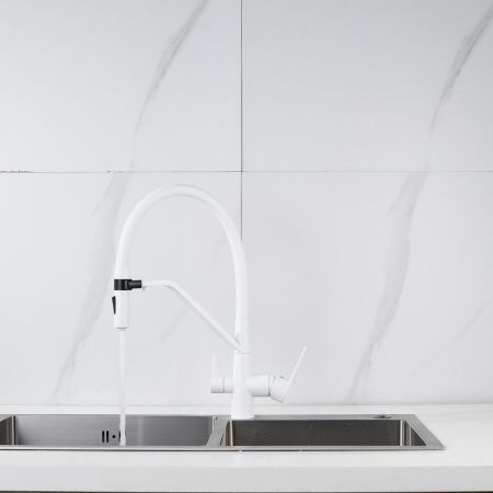 Смеситель для кухни с гибким изливом и подключением фильтра Shevanik S278C, белый, артикул S278C