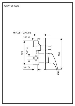 Emmevi Winny, смеситель внутристенный на 2 выхода, цвет хром, артикул 95019/CR