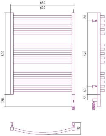 Полотенцесушитель электрический АРКУС 3.0 800х600 МЭМ правый (Шампань), артикул 020-5705-8060