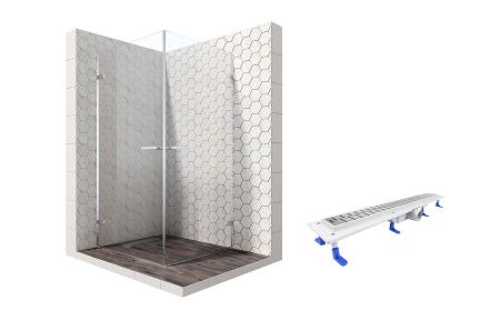 Душевой уголок Ambassador Abner 10011105-ST5, квадратный, линейный трап, 90х90