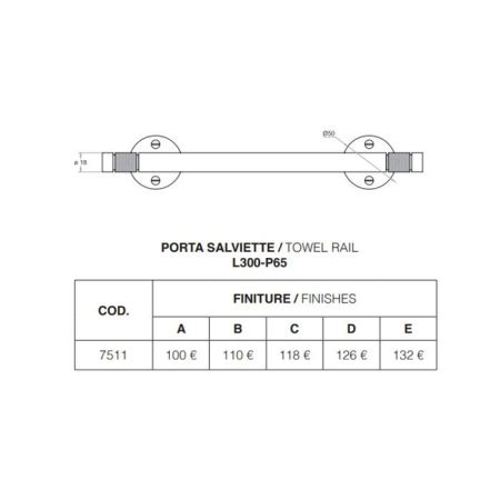 Полотенцедержатель, Bertocci, Officina 01, одинарный, ширина, мм-300, глубина, мм-60, высота, мм-50, тип установки-настенный, материал-латунь, цвет-Matt Black