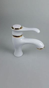 Emmevi Tiffany, однорычажный смеситель для раковины (излив 12 см), с донным клапаном, цвет белый-золото