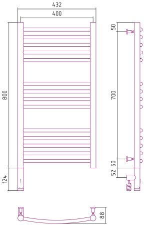 Полотенцесушитель электрический "БОГЕМА 3.0" 800х400 / МЭМ левый (Шампань)