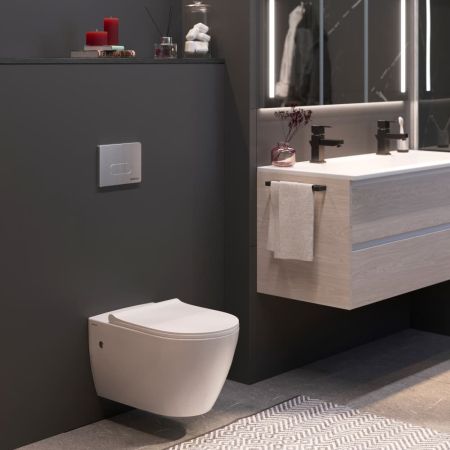 Унитаз BERGES подвесной MASCON  Rimless 57 см, сиденье дюропласт Toma Slim SO, микролифт, быстросьем, артикул 082128