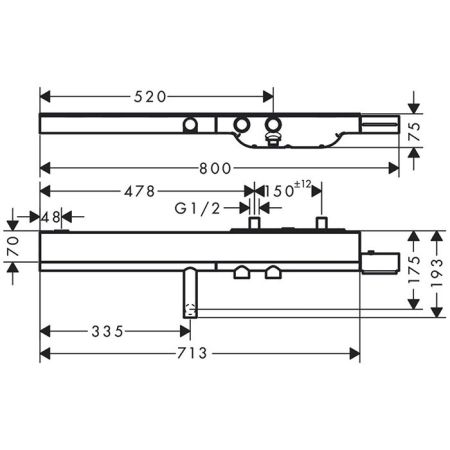 AX Showers Настенный термостат для ванны, с полкой 713х70мм, 2 потреб., цвет: шлифованный никель