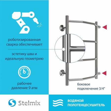 Полотенцесушитель водяной (боковое подключение) Stelmix 60x40 см, трапеция, артикул 4670078543868