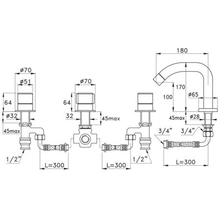 Stella Bamboo Смеситель на борт ванны на 4 отверстия 3256TR, цвет: хром, артикул BT 02311 CR00