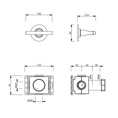 FANTINI SAILING Запорный вентиль настенный встраиваемый, внешняя часть, цвет Matt Gun Metal PVD, артикул 67 P5 J291B