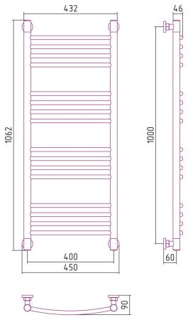 Полотенцесушитель водяной "Богема+" 1000х400 (ЗОЛОТО)