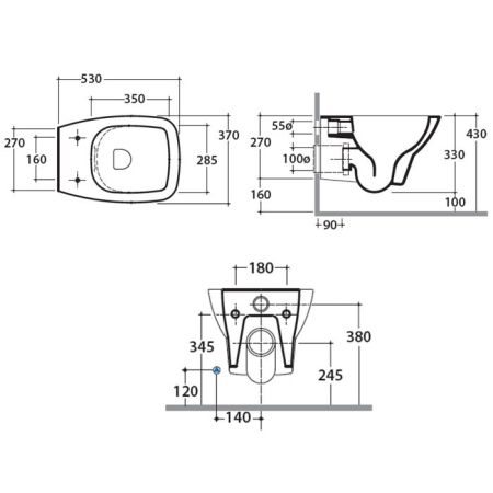 GLOBO Daily Унитаз подвесной Безободковый 53*37см, с системой скрытого крепежа, цвет белый