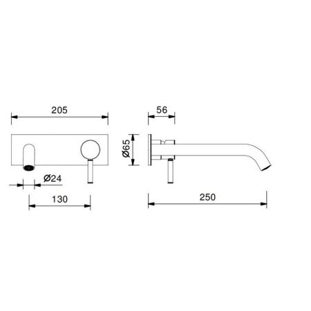 FANTINI NOSTROMO Смеситель для раковины, встраиваемый, однорычажный, излив 250 мм., без донного клапана, внешняя часть, цвет Matt British Gold PVD, артикул 50 P6 E814B