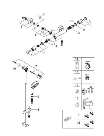 Термостат для душа GROHE Grohtherm 800 Cosmopolitan + Душевой гарнитур Tempesta Cosmopolitan, хром (34769000), артикул 34769000