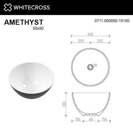 Умывальник WHITECROSS Amethyst D=50 (черный/белый глянец) иск. камень, артикул 0711.050050.10100