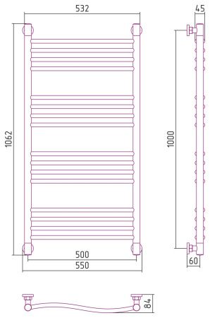 Полотенцесушитель водяной "ФЛЮИД+" 1000х500 (Шампань)