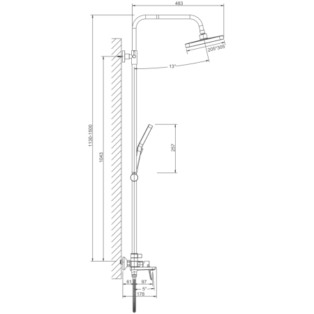 Душевая система BELZ B24715-3, оружейная сталь, артикул B24715-3