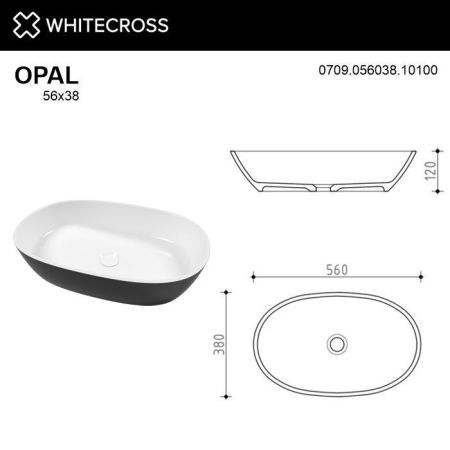 Умывальник WHITECROSS Opal 56x38 (черный/белый глянец) иск. камень
