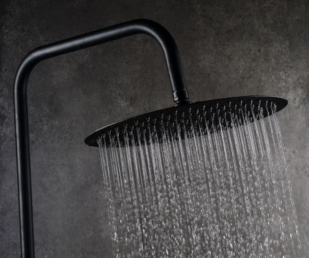 AQG, душевая круглая ультраплоская антикальковая головка ATLACR 25 см, цвет черный матовый