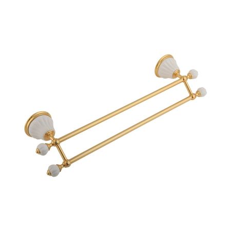 OLIVIA Полотенцедержатель двойной L50 см, керамика белая, золото, артикул 17470