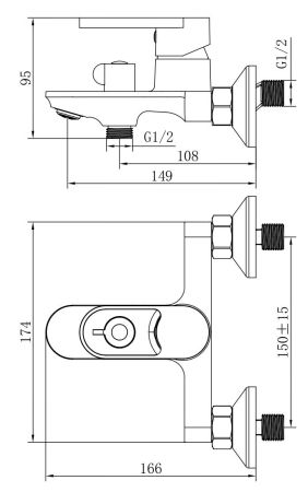 Смеситель Harbor для ванны, с коротким изливом, без акс, артикул: HR54, артикул HR54