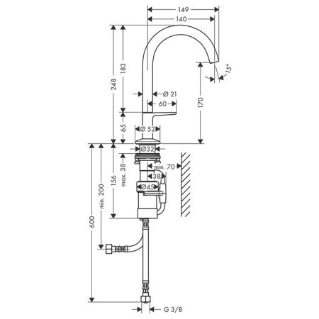 AX One Смеситель для раковины Sel 170, p-open, цвет сталь, артикул 48020800
