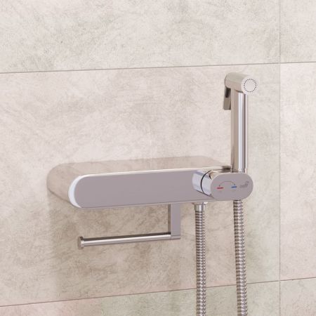 Смеситель с полочкой и держателем туалетной бумаги, с гигиеническим душем - RGW SP-222, хром, артикул 581408222-01