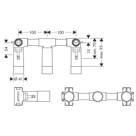 Внутренняя часть, Axor, назначение-смеситель для раковины, стандарт подвода воды-1/2", не окрашен, подходит для всех смесителей на 3 отверстия для настенного монтажа, соединение с верхней или с нижней стороны, артикул 10303180