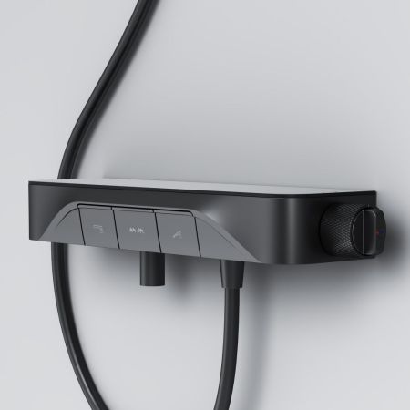 F8F10522 Func, смеситель для душа, кнопочный с полкой, с изливом, черный, артикул F8F10522