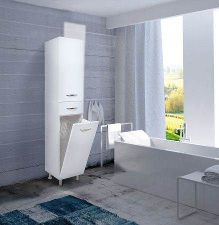 Пенал Onika Модерн 32 напольный, белый, с бельевой корзиной, правый