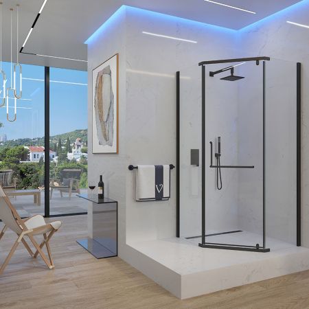 Душевой угол Veconi Rovigo RV-36B, 1000x1000x1950, черный, стекло прозрачное, артикул RV36B-100-01-C5