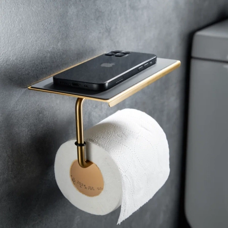 Держатель для туалетной бумаги с полочкой Shevanik SZ15G, золотой сатин
