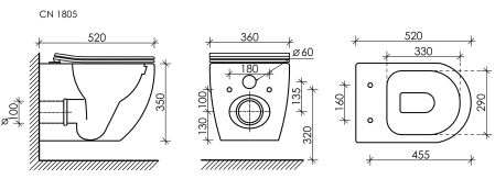Подвесной унитаз Mia Rimless CN1805, артикул CN1805