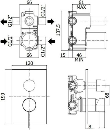 Смеситель для душа Paffoni Rock RO018CR (с внутренней частью), артикул RO018CR