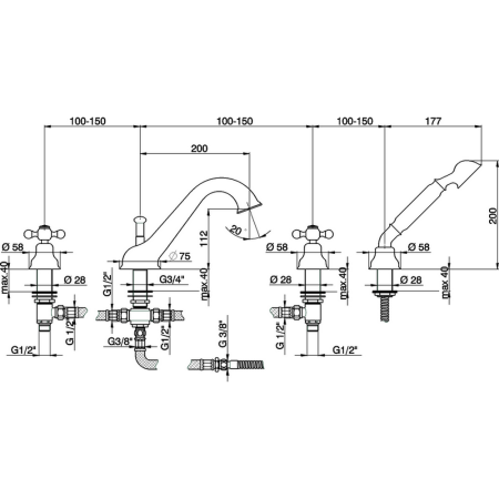 CISAL Arcana Ceramic Смеситель на борт ванны на 4 отверстия, цвет хром, артикул AC00026021