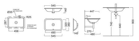 Раковина PLAZA встраиваемая снизу 55, белая глянцевая