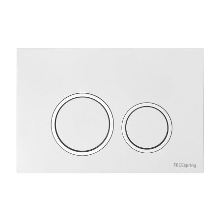 Клавиша смыва, TECE, TeceSpring R, для унитаза, ширина, мм-245, глубина, мм-8, высота, мм-165, тип смыва-двойной, с круглыми кнопками, тип управления-механический, материал-пластик, цвет-белый глянцевый, контур клавиш хром глянцевый, артикул 9940103