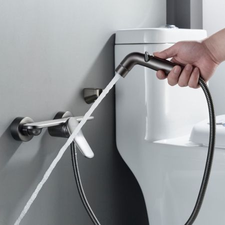 Гигиенический душ со смесителем Shevanik S4705T-1, оружейная сталь