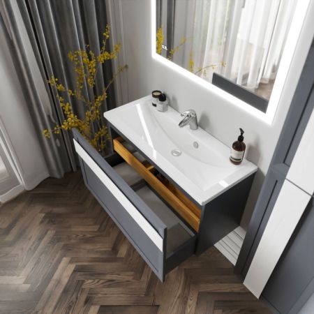 Тумба под раковину подвесная Бриклаер БЕРЛИН оникс серый, 100 см, артикул 4627125416125