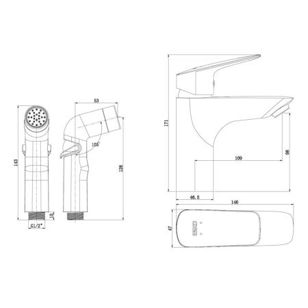 Смеситель для раковины с гигиеническим душем Esko KG27H, хром, артикул KG27H